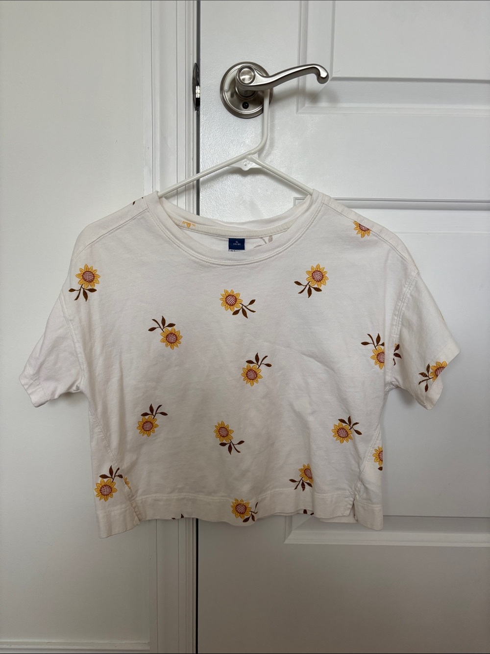 Old Navy White Crop Tee with Yellow Flower Print
